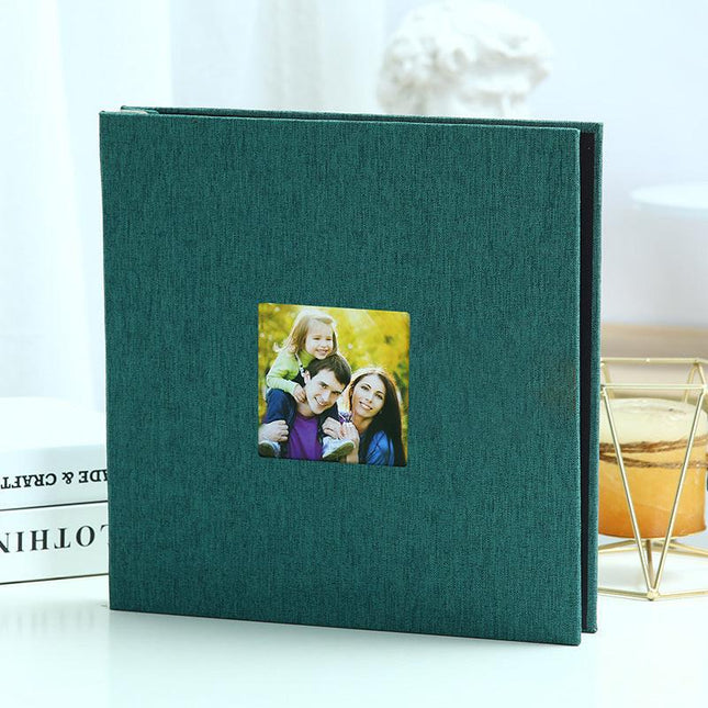 Dark green Linen Self-Adhesive Photo Album DIY Scrapbook with Cover Window 11x10.6 Inch for Family Wedding Travel Memories Preservation Australian Home.