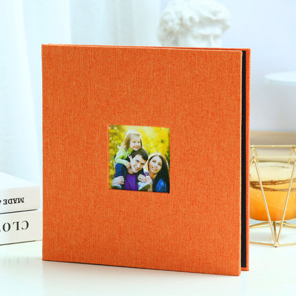 Orange Linen Self-Adhesive Photo Album DIY Scrapbook with Cover Window 11x10.6 Inch for Family Wedding Travel Memories Preservation Australian Home.