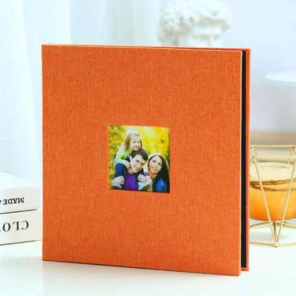 Orange Linen Self-Adhesive Photo Album DIY Scrapbook with Cover Window 11x10.6 Inch for Family Wedding Travel Memories Preservation Australian Home.
