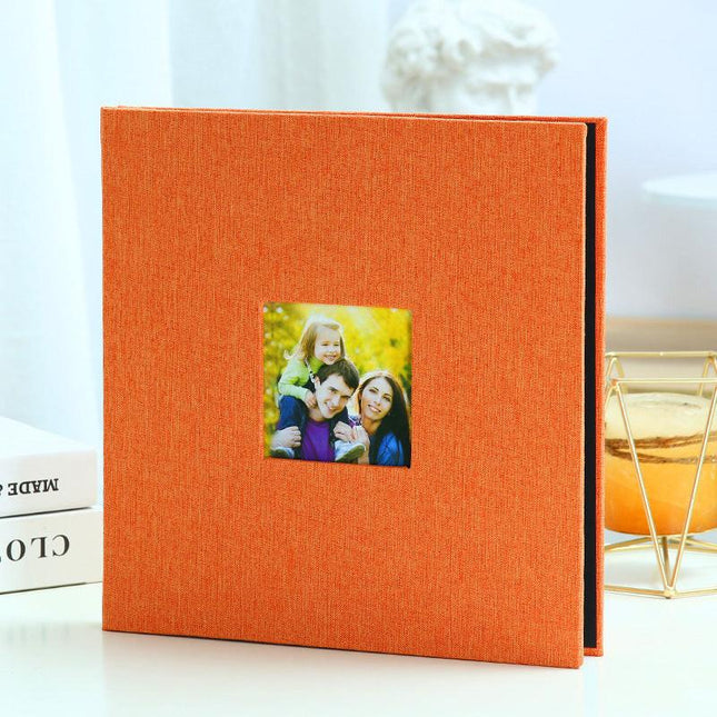 Orange Linen Self-Adhesive Photo Album DIY Scrapbook with Cover Window 11x10.6 Inch for Family Wedding Travel Memories Preservation Australian Home.
