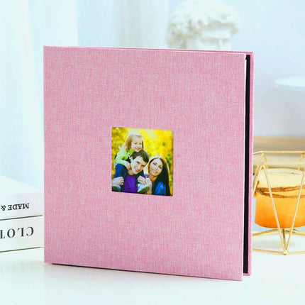 Pink Linen Self-Adhesive Photo Album DIY Scrapbook with Cover Window 11x10.6 Inch for Family Wedding Travel Memories Preservation Australian Home.