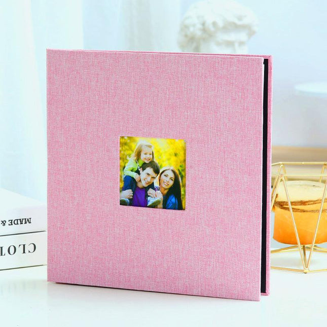 Pink Linen Self-Adhesive Photo Album DIY Scrapbook with Cover Window 11x10.6 Inch for Family Wedding Travel Memories Preservation Australian Home.