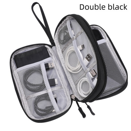 2-PCS Black Double Layer Travel Electronics Organizer Bag Waterproof Cable Pouch for Power Bank and Phone Portable Storage for Australians.