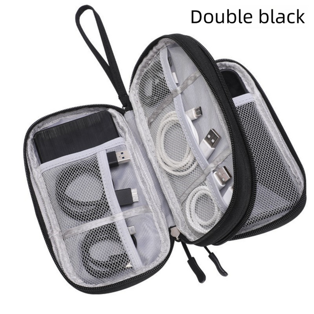 2-PCS Black Double Layer Travel Electronics Organizer Bag Waterproof Cable Pouch for Power Bank and Phone Portable Storage for Australians.