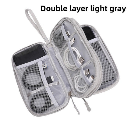 2-PCS Grey Double Layer Travel Electronics Organizer Bag Waterproof Cable Pouch for Power Bank and Phone Portable Storage for Australians.