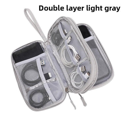 2-PCS Grey Double Layer Travel Electronics Organizer Bag Waterproof Cable Pouch for Power Bank and Phone Portable Storage for Australians.