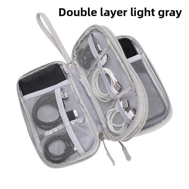 2-PCS Grey Double Layer Travel Electronics Organizer Bag Waterproof Cable Pouch for Power Bank and Phone Portable Storage for Australians.