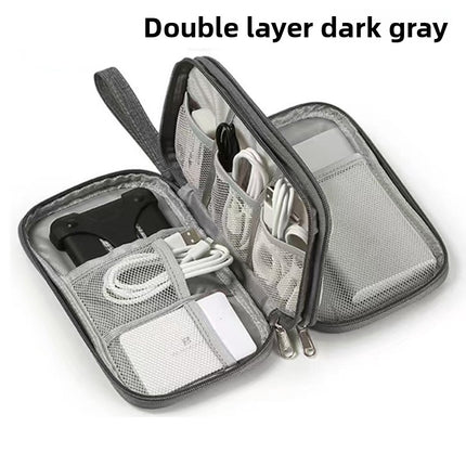2-PCS Dark Grey Double Layer Travel Electronics Organizer Bag Waterproof Cable Pouch for Power Bank and Phone Portable Storage for Australians.