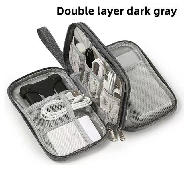 2-PCS Dark Grey Double Layer Travel Electronics Organizer Bag Waterproof Cable Pouch for Power Bank and Phone Portable Storage for Australians.