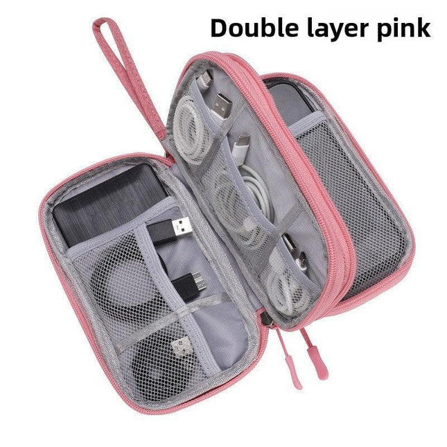 2-PCS Pink Double Layer Travel Electronics Organizer Bag Waterproof Cable Pouch for Power Bank and Phone Portable Storage for Australians.