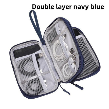 2-PCS Navy blue Double Layer Travel Electronics Organizer Bag Waterproof Cable Pouch for Power Bank and Phone Portable Storage for Australians.
