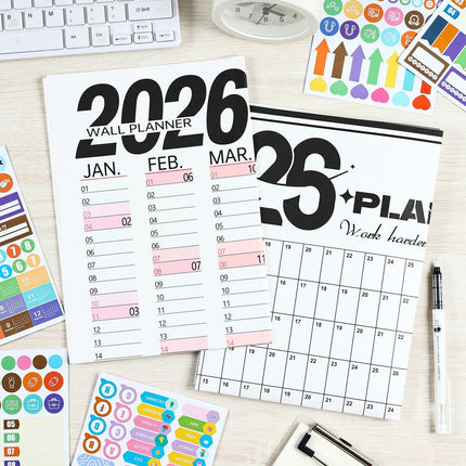 2026 Wall Planner Calendar with Stickers and Double-Sided Tape – 742 x 525 mm for Home, Office or Study in Australia.