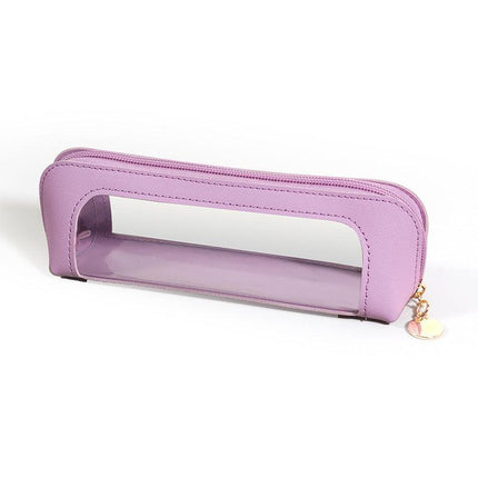 2-Pcs Purple Transparent Makeup Brush Case – Portable Zippered Cosmetic Pouch with Clear Window for Travel and Daily Use in Australia.