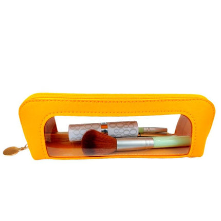 2-Pcs Yellow Transparent Makeup Brush Case – Portable Zippered Cosmetic Pouch with Clear Window for Travel and Daily Use in Australia.