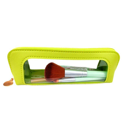 2-Pcs Green Transparent Makeup Brush Case – Portable Zippered Cosmetic Pouch with Clear Window for Travel and Daily Use in Australia.