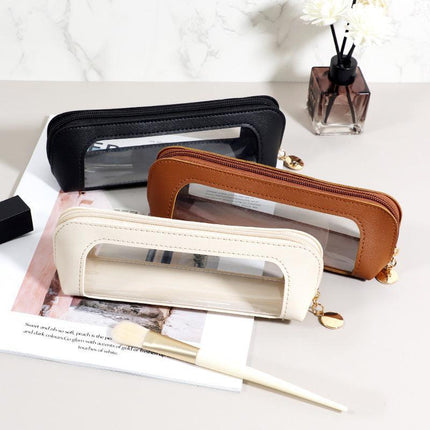 2-Pcs Green Transparent Makeup Brush Case – Portable Zippered Cosmetic Pouch with Clear Window for Travel and Daily Use in Australia.
