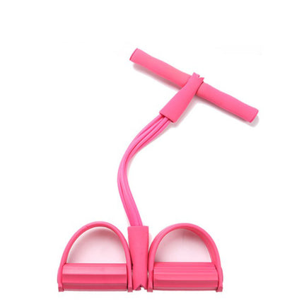 Pink Home Multi-Function Foot Pedal Resistance Trainer – 4-Strand Elastic Pull Rope for Abdominal Exercise, Sit-Up Assistance, and Full-Body Fitness (Unisex).