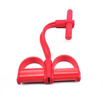 Red Home Multi-Function Foot Pedal Resistance Trainer – 4-Strand Elastic Pull Rope for Abdominal Exercise, Sit-Up Assistance, and Full-Body Fitness (Unisex).