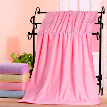 2-Pack Pink Embossed Microfiber Bear Bath Towels – 70 x 140 cm, Ultra-Absorbent and Soft for Bath, Beach & Gym.