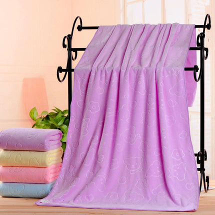 2-Pack Purple Embossed Microfiber Bear Bath Towels – 70 x 140 cm, Ultra-Absorbent and Soft for Bath, Beach & Gym.