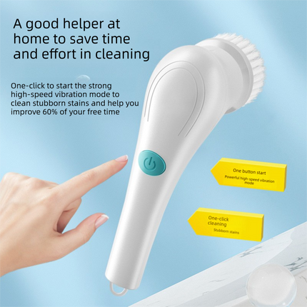 Electric Cleaning Brush with 5 Replaceable Heads – Waterproof, Rechargeable Kitchen Scrubber for Dishes, Surfaces & Deep Cleaning.