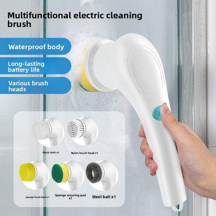 Electric Cleaning Brush with 5 Replaceable Heads – Waterproof, Rechargeable Kitchen Scrubber for Dishes, Surfaces & Deep Cleaning.