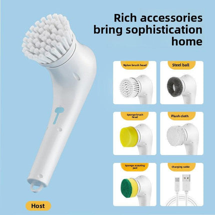 Electric Cleaning Brush with 5 Replaceable Heads – Waterproof, Rechargeable Kitchen Scrubber for Dishes, Surfaces & Deep Cleaning.