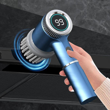 White Wireless Electric Cleaning Brush – Rechargeable, 3-Speed, IPX7 Waterproof with 5 Replaceable Brush Heads for Kitchen, Dishes & Deep Cleaning.