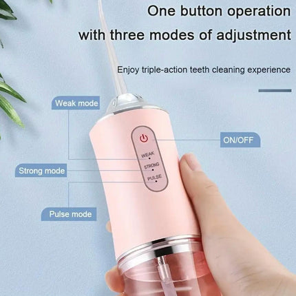 Pink Portable Water Flosser Oral Irrigator with 230ml Tank and 3 Modes Rechargeable IPX7 Waterproof Teeth Cleaner for Australian Home and Travel Use.