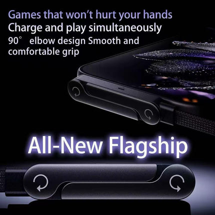 240W USB-C to USB-C Fast Charging Cable with Integrated Folding Phone Stand and 90 Degree Elbow for Mobile Gaming and Video Streaming.