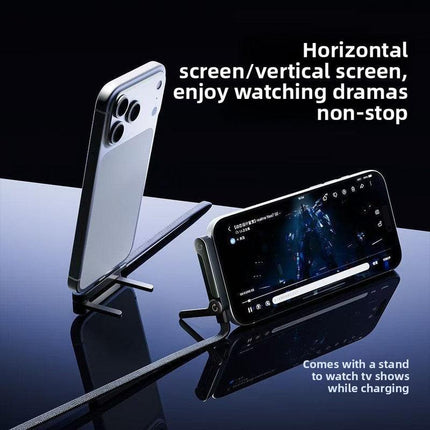 240W USB-C to USB-C Fast Charging Cable with Integrated Folding Phone Stand and 90 Degree Elbow for Mobile Gaming and Video Streaming.