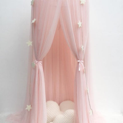 Pink Nordic Style 7-Layer Tulle Bed Canopy 300cm Extra Long 60cm Dome for Australian Kids Bedroom Nursery and Playroom Decor.