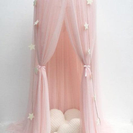 Pink Nordic Style 7-Layer Tulle Bed Canopy 300cm Extra Long 60cm Dome for Australian Kids Bedroom Nursery and Playroom Decor.