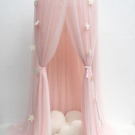 Pink Nordic Style 7-Layer Tulle Bed Canopy 300cm Extra Long 60cm Dome for Australian Kids Bedroom Nursery and Playroom Decor.