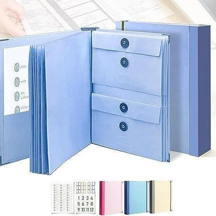 Blue Important Document Organizer Folder with 10 Manila Envelopes and Acid-Free Paper for Home Office Estate Planning and Aussie Travel.