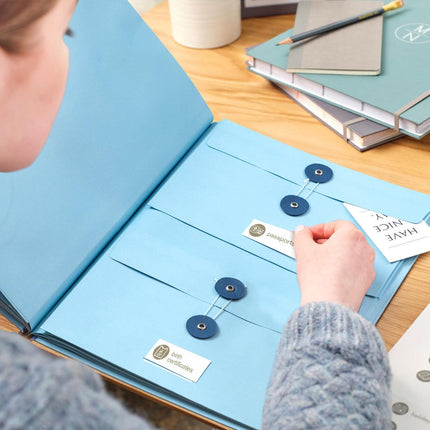 Blue Important Document Organizer Folder with 10 Manila Envelopes and Acid-Free Paper for Home Office Estate Planning and Aussie Travel.