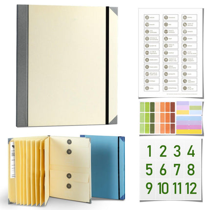 Khaki Important Document Organizer Folder with 10 Manila Envelopes and Acid-Free Paper for Home Office Estate Planning and Aussie Travel.