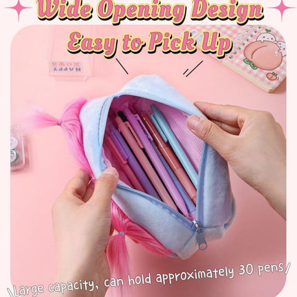Green Funny Plush Big Eye Monster Pencil Case with DIY Messy Hair Large Capacity Stationery Pouch for Australian Students and School Gift.