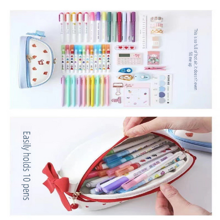 Red Large Capacity Double Layer Pencil Case Waterproof PU Leather Stationery Organizer for Australian Students and Office Use High Capacity Makeup Bag.