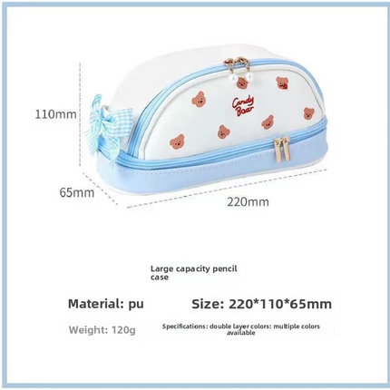 Red Large Capacity Double Layer Pencil Case Waterproof PU Leather Stationery Organizer for Australian Students and Office Use High Capacity Makeup Bag.