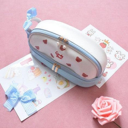 Blue Large Capacity Double Layer Pencil Case Waterproof PU Leather Stationery Organizer for Australian Students and Office Use High Capacity Makeup Bag.
