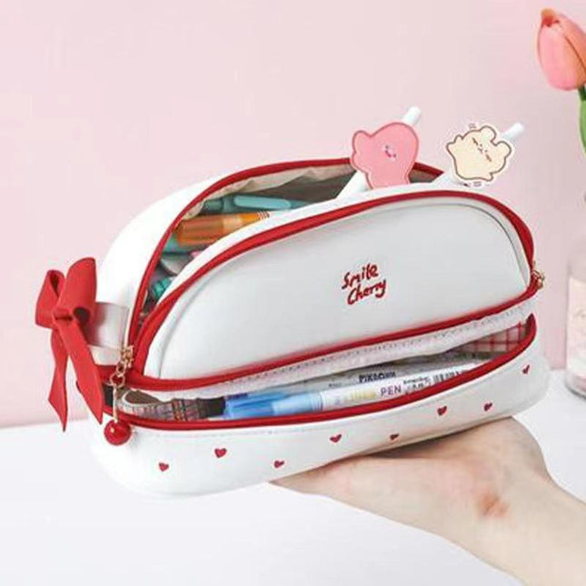 Blue Large Capacity Double Layer Pencil Case Waterproof PU Leather Stationery Organizer for Australian Students and Office Use High Capacity Makeup Bag.