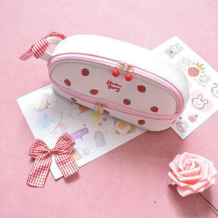 Pink Large Capacity Double Layer Pencil Case Waterproof PU Leather Stationery Organizer for Australian Students and Office Use High Capacity Makeup Bag.