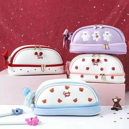 Purple Large Capacity Double Layer Pencil Case Waterproof PU Leather Stationery Organizer for Australian Students and Office Use High Capacity Makeup Bag.
