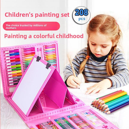 Blue 208-Piece Kids Art Set with Built-in Trifold Easel Drawing and Painting Kit for Students with Watercolor Pens Crayons and Pencils for Aussie Homes.