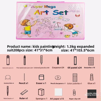 Blue 208-Piece Kids Art Set with Built-in Trifold Easel Drawing and Painting Kit for Students with Watercolor Pens Crayons and Pencils for Aussie Homes.