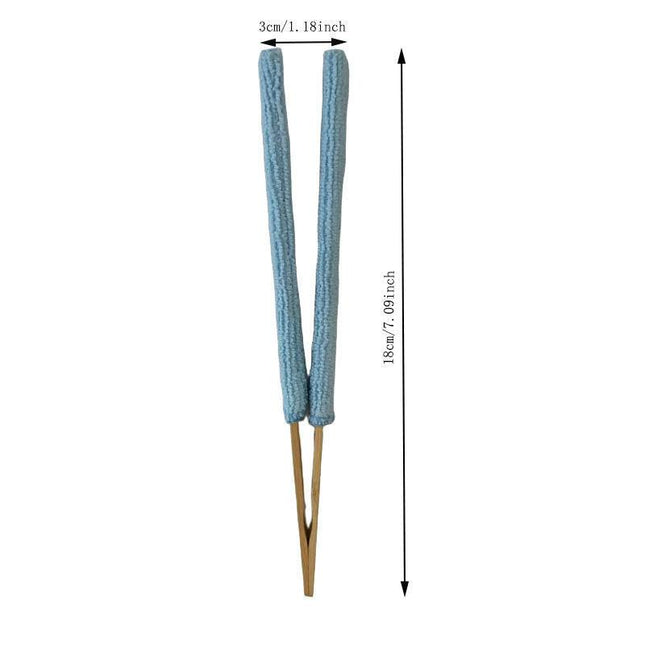 Blue 3 Pack Microfiber Plant Leaf Cleaning Tongs with Removable Sleeves and Natural Bamboo Handles for Houseplants Maintenance.