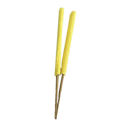 Yellow 3 Pack Microfiber Plant Leaf Cleaning Tongs with Removable Sleeves and Natural Bamboo Handles for Houseplants Maintenance.
