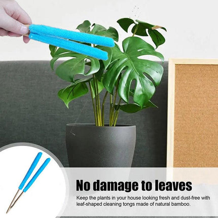 Green 3 Pack Microfiber Plant Leaf Cleaning Tongs with Removable Sleeves and Natural Bamboo Handles for Houseplants Maintenance.