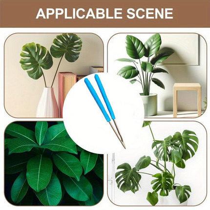 Green 3 Pack Microfiber Plant Leaf Cleaning Tongs with Removable Sleeves and Natural Bamboo Handles for Houseplants Maintenance.